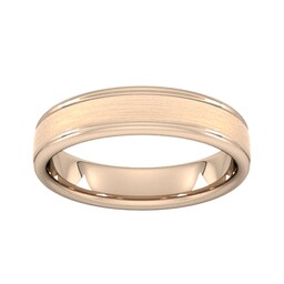 08301084 - 5mm Slight Court Standard Matt Centre With Grooves Wedding Ring In 9 Carat Rose Gold