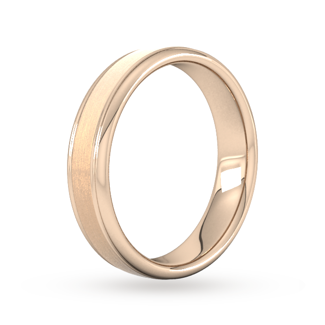 Goldsmiths 5mm Slight Court Standard Matt Centre With Grooves Wedding Ring In 9 Carat Rose Gold - Ring Size Q