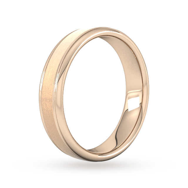 Goldsmiths 5mm Slight Court Standard Matt Centre With Grooves Wedding Ring In 9 Carat Rose Gold - Ring Size R