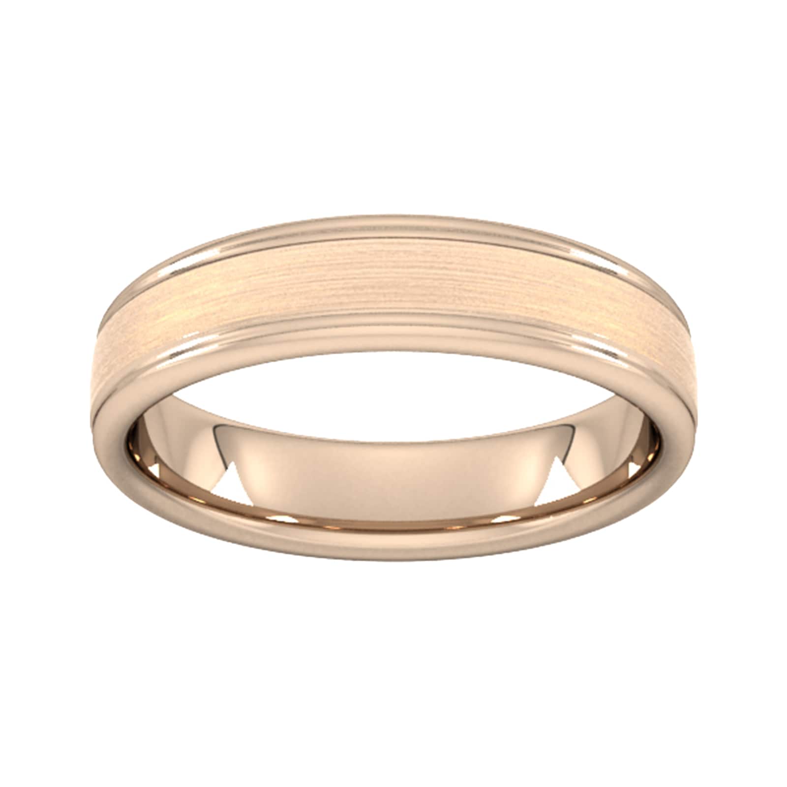 5mm Slight Court Extra Heavy Matt Centre With Grooves Wedding Ring In 9 Carat Rose Gold - Ring Size X