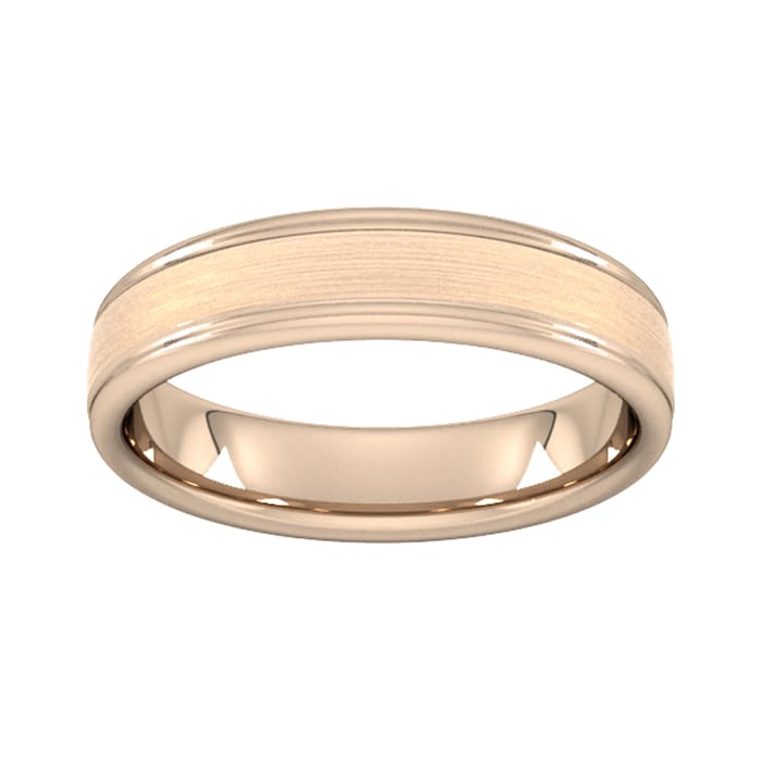 Goldsmiths 5mm Slight Court Extra Heavy Matt Centre With Grooves Wedding Ring In 9 Carat Rose Gold - Ring Size Q