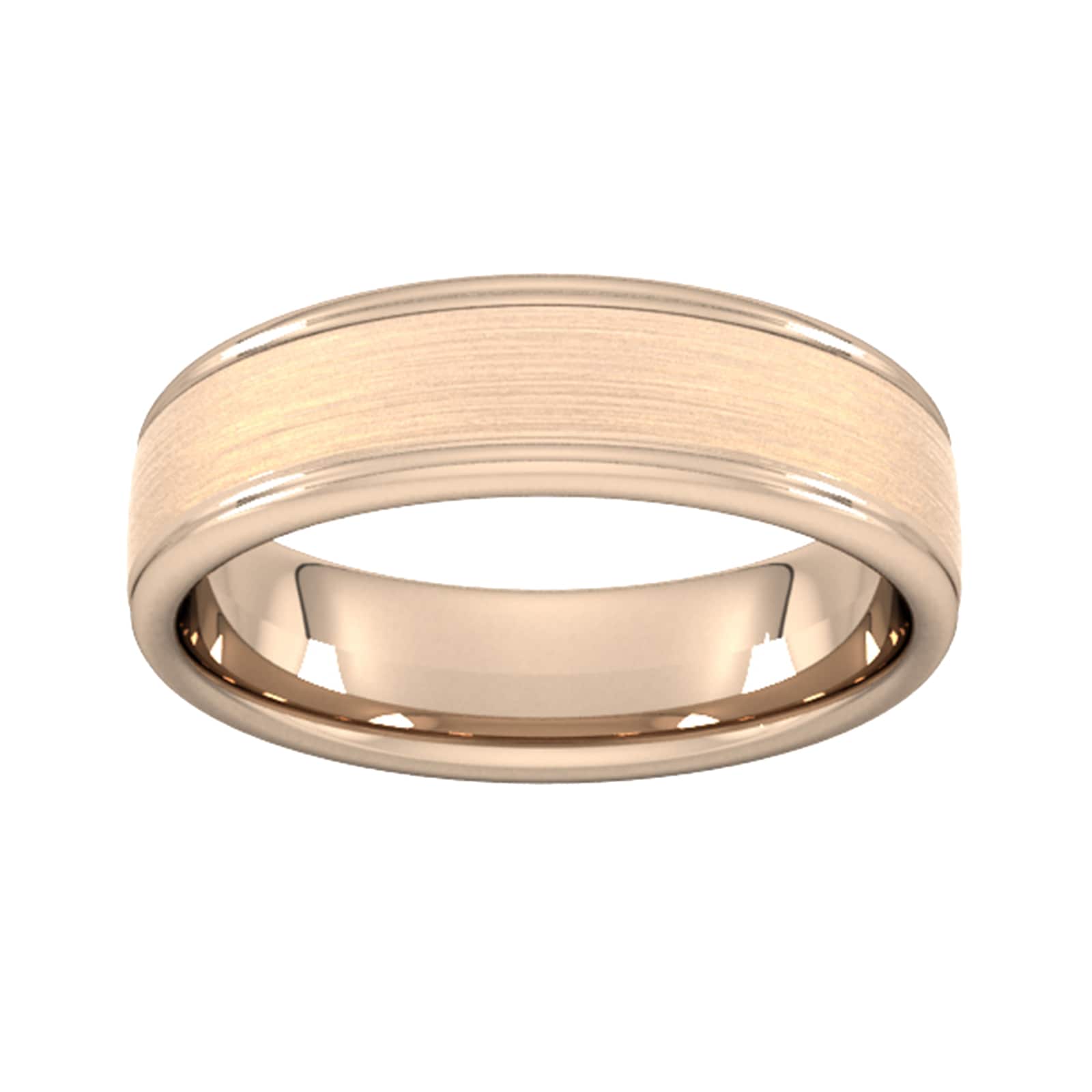 6mm Slight Court Extra Heavy Matt Centre With Grooves Wedding Ring In 9 Carat Rose Gold - Ring Size Z