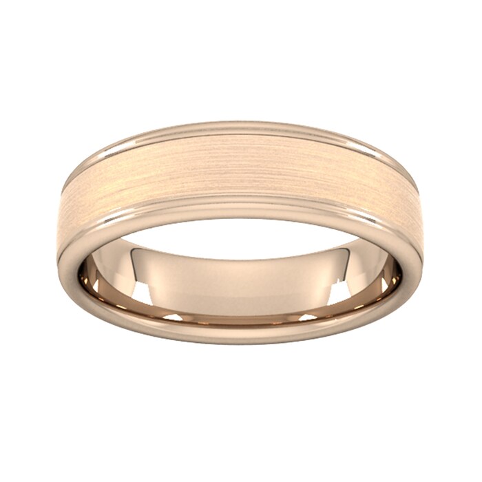 Goldsmiths 6mm Slight Court Standard Matt Centre With Grooves Wedding Ring In 18 Carat Rose Gold - Ring Size R