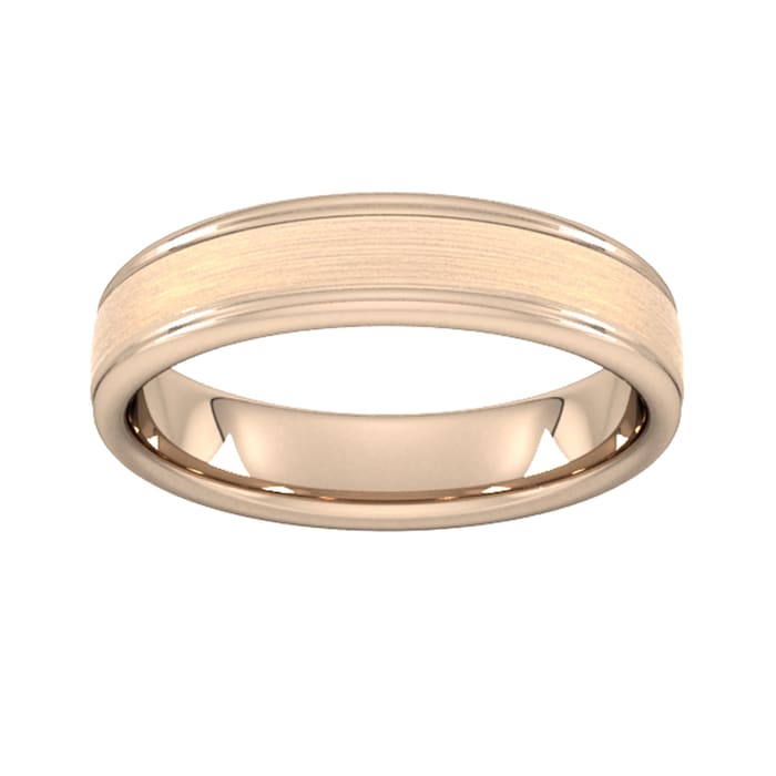 Goldsmiths 5mm Slight Court Heavy Matt Centre With Grooves Wedding Ring In 18 Carat Rose Gold