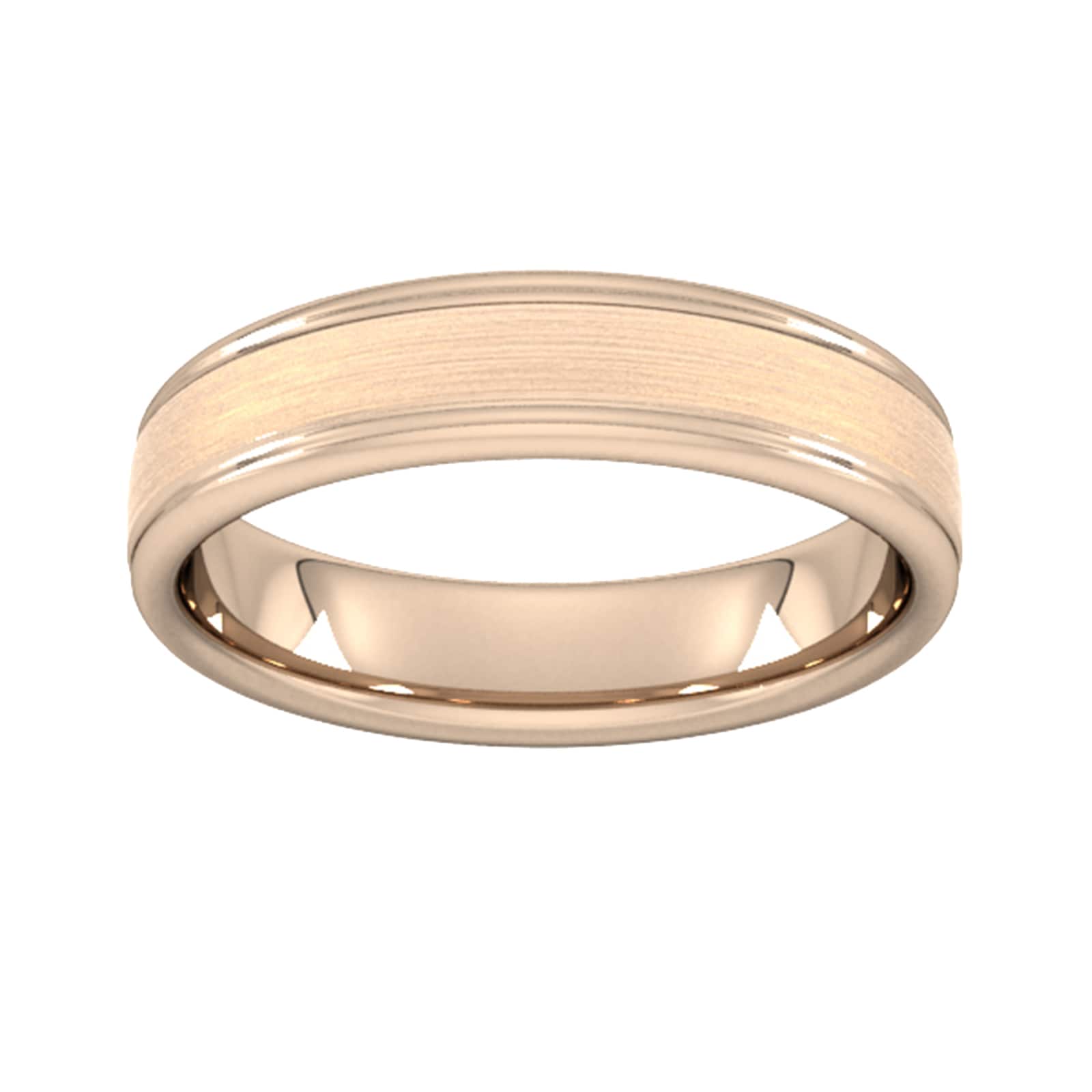 Goldsmiths 5mm Slight Court Heavy Matt Centre With Grooves Wedding Ring In 18 Carat Rose Gold