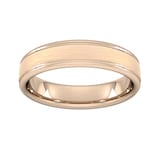 Goldsmiths 5mm Slight Court Heavy Matt Centre With Grooves Wedding Ring In 18 Carat Rose Gold