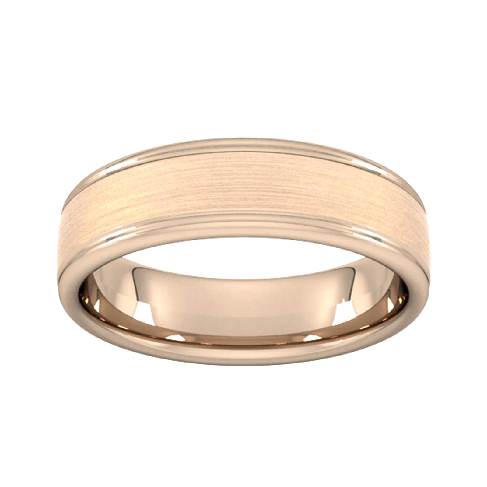 6mm Slight Court Heavy Matt Centre With Grooves Wedding Ring In 18 Carat Rose Gold - Ring Size I