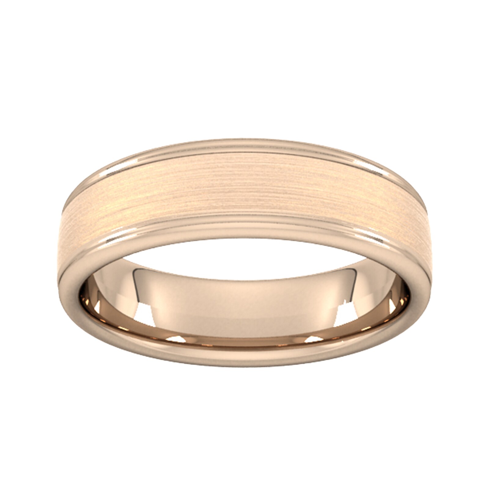 6mm Slight Court Heavy Matt Centre With Grooves Wedding Ring In 18 Carat Rose Gold - Ring Size M