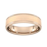 Goldsmiths 6mm Slight Court Heavy Matt Centre With Grooves Wedding Ring In 18 Carat Rose Gold