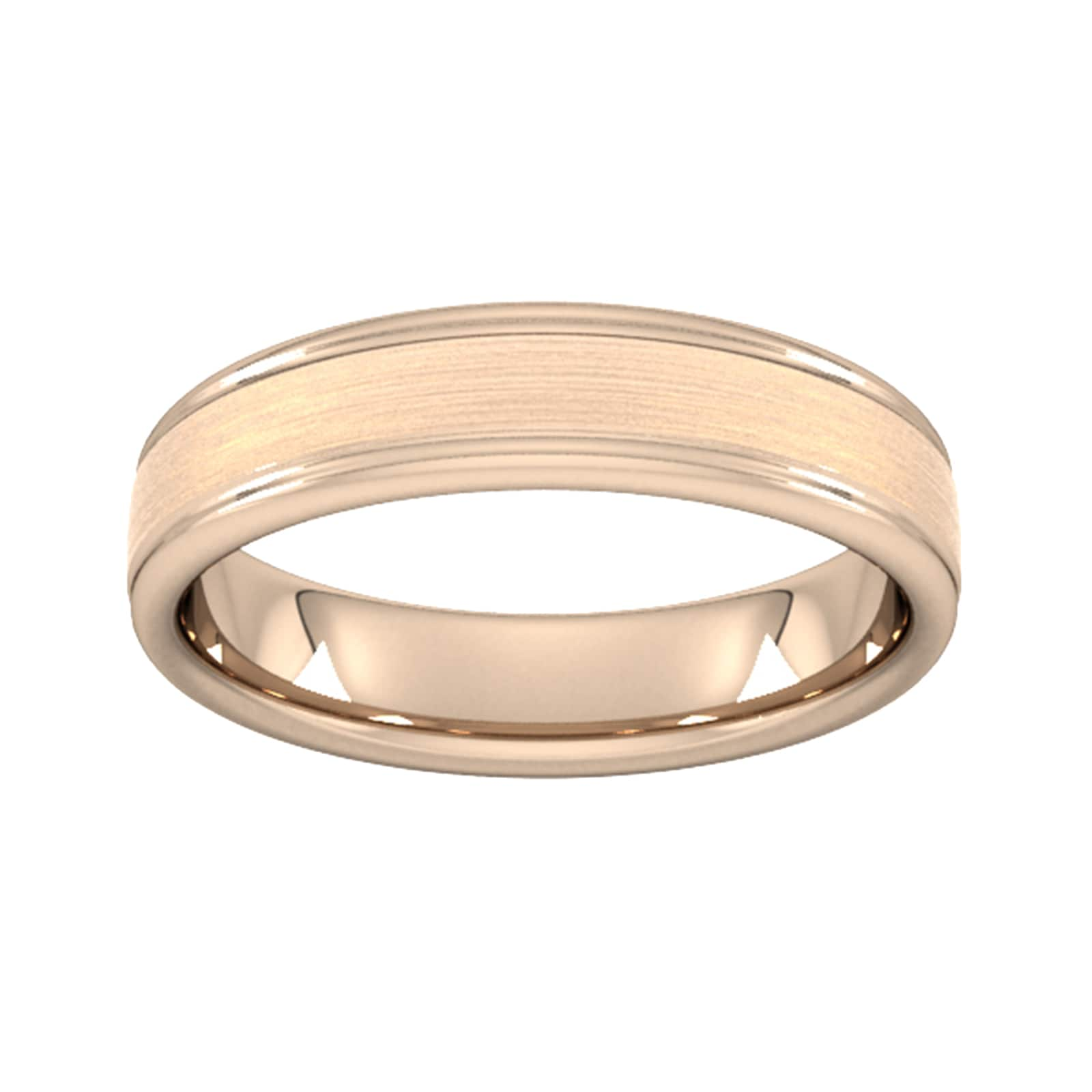 5mm Slight Court Extra Heavy Matt Centre With Grooves Wedding Ring In 18 Carat Rose Gold - Ring Size M