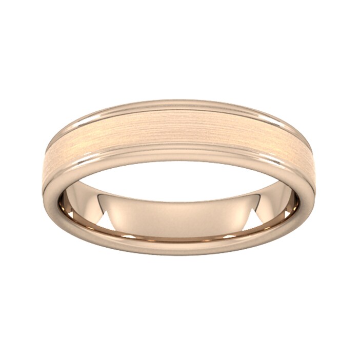 Goldsmiths 5mm Slight Court Extra Heavy Matt Centre With Grooves Wedding Ring In 18 Carat Rose Gold