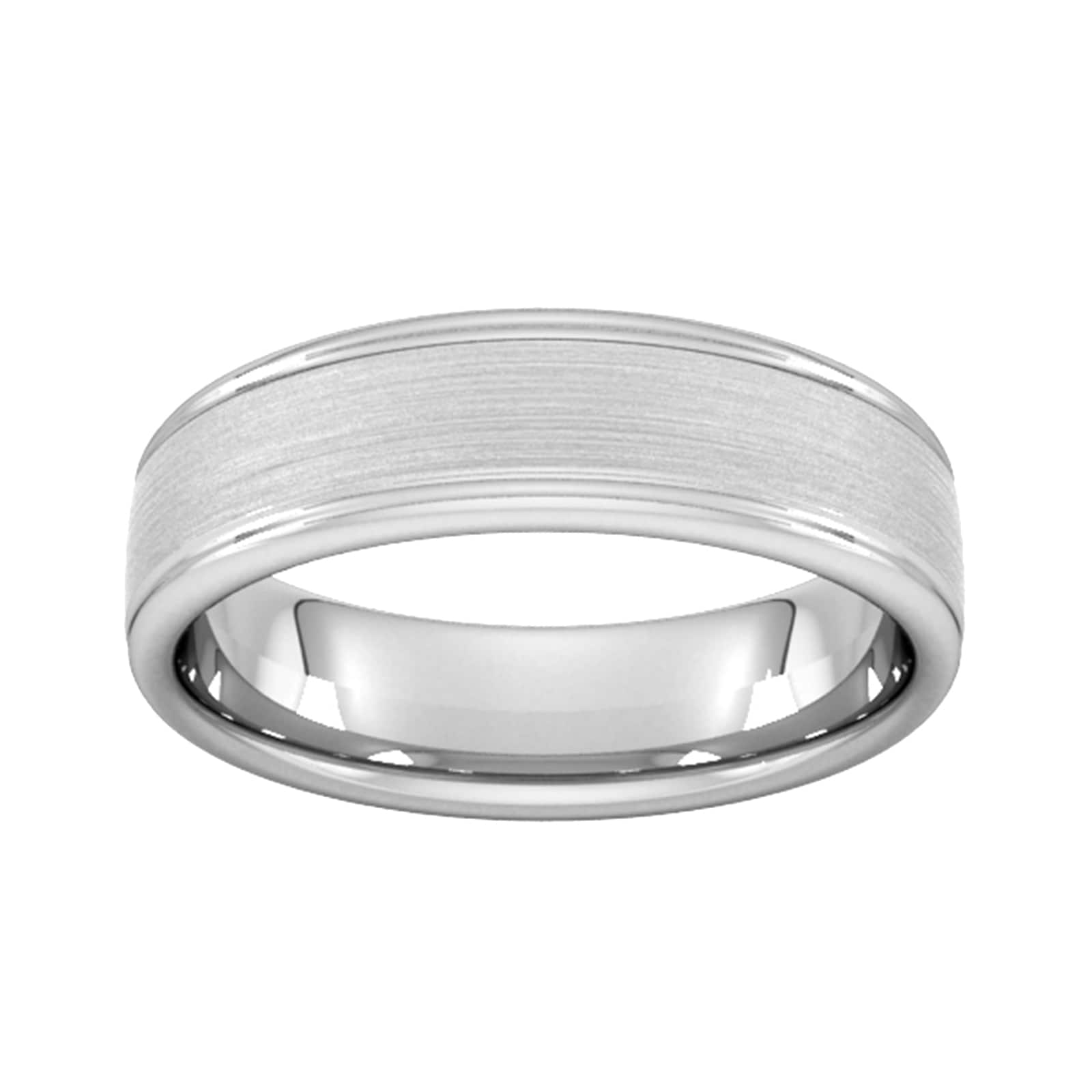 6mm Slight Court Extra Heavy Matt Centre With Grooves Wedding Ring In Platinum - Ring Size O