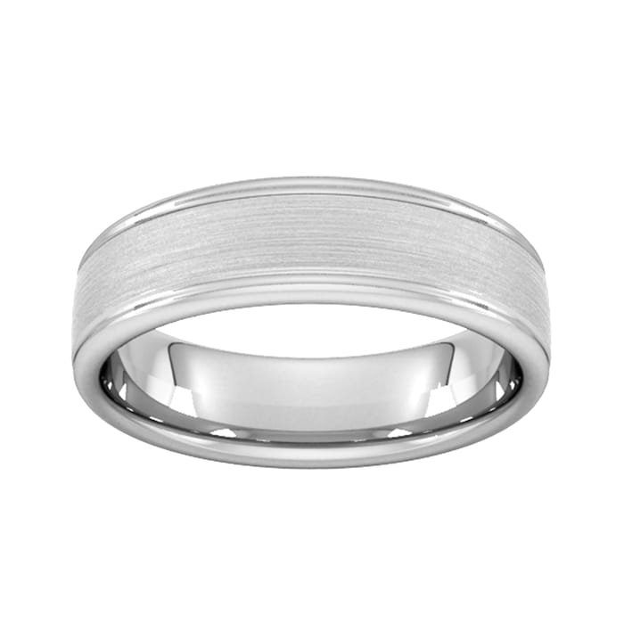 Goldsmiths 6mm Slight Court Extra Heavy Matt Centre With Grooves Wedding Ring In Platinum