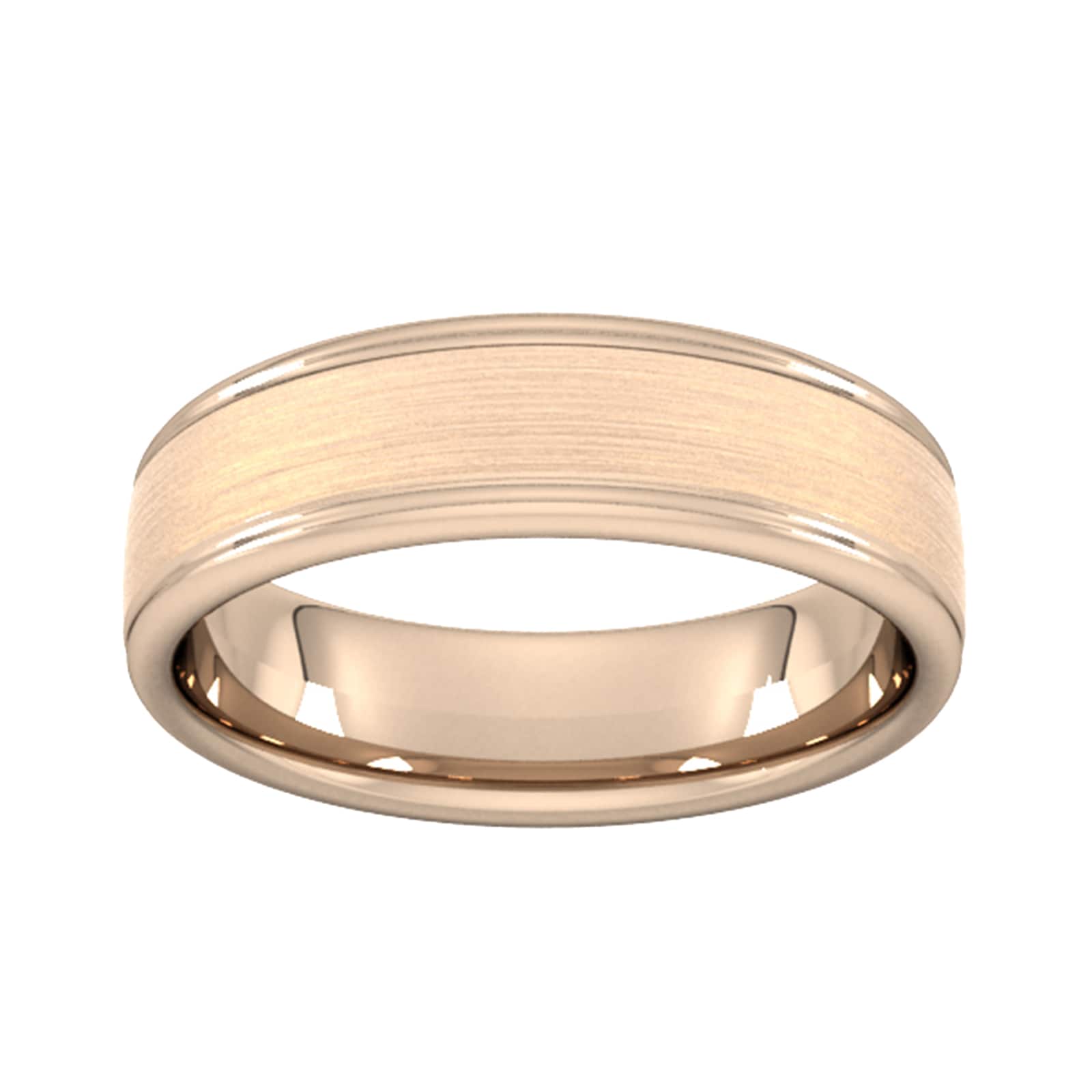 6mm Flat Court Heavy Matt Centre With Grooves Wedding Ring In 9 Carat Rose Gold - Ring Size I
