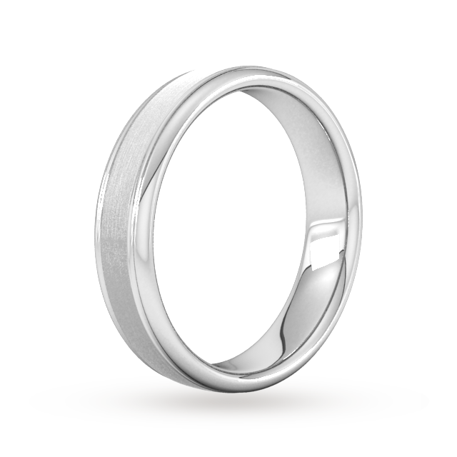 Goldsmiths 5mm Flat Court Heavy Matt Centre With Grooves Wedding Ring In 18 Carat White Gold