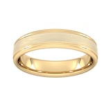 Goldsmiths 5mm Flat Court Heavy Matt Centre With Grooves Wedding Ring In 18 Carat Yellow Gold