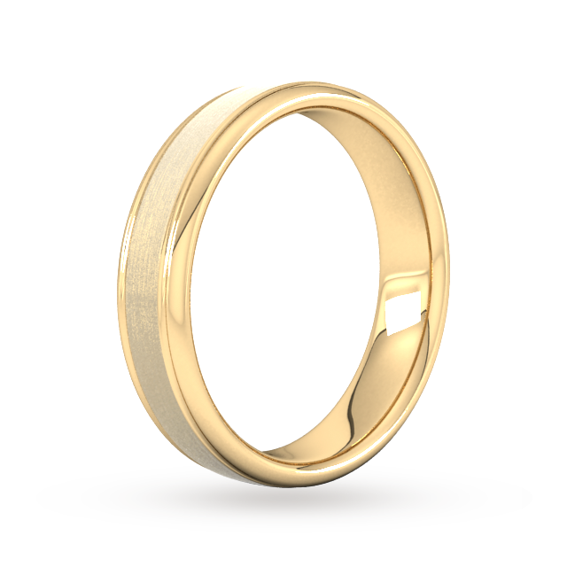 Goldsmiths 5mm Flat Court Heavy Matt Centre With Grooves Wedding Ring In 18 Carat Yellow Gold - Ring Size Q