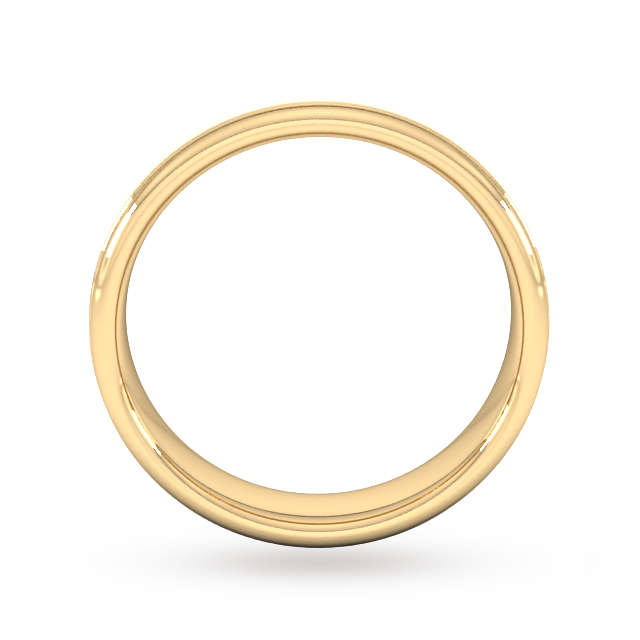 Goldsmiths 5mm Flat Court Heavy Matt Centre With Grooves Wedding Ring In 18 Carat Yellow Gold - Ring Size Q