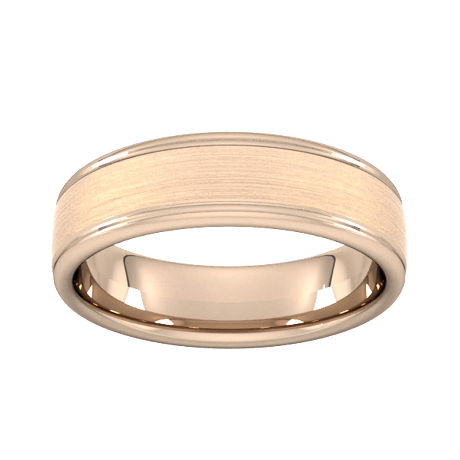 5mm Flat Court Heavy Matt Centre With Grooves Wedding Ring In 18 Carat Rose Gold - Ring Size P