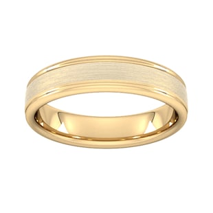 Goldsmiths 5mm Traditional Court Heavy Matt Centre With Grooves Wedding Ring In 9 Carat Yellow Gold