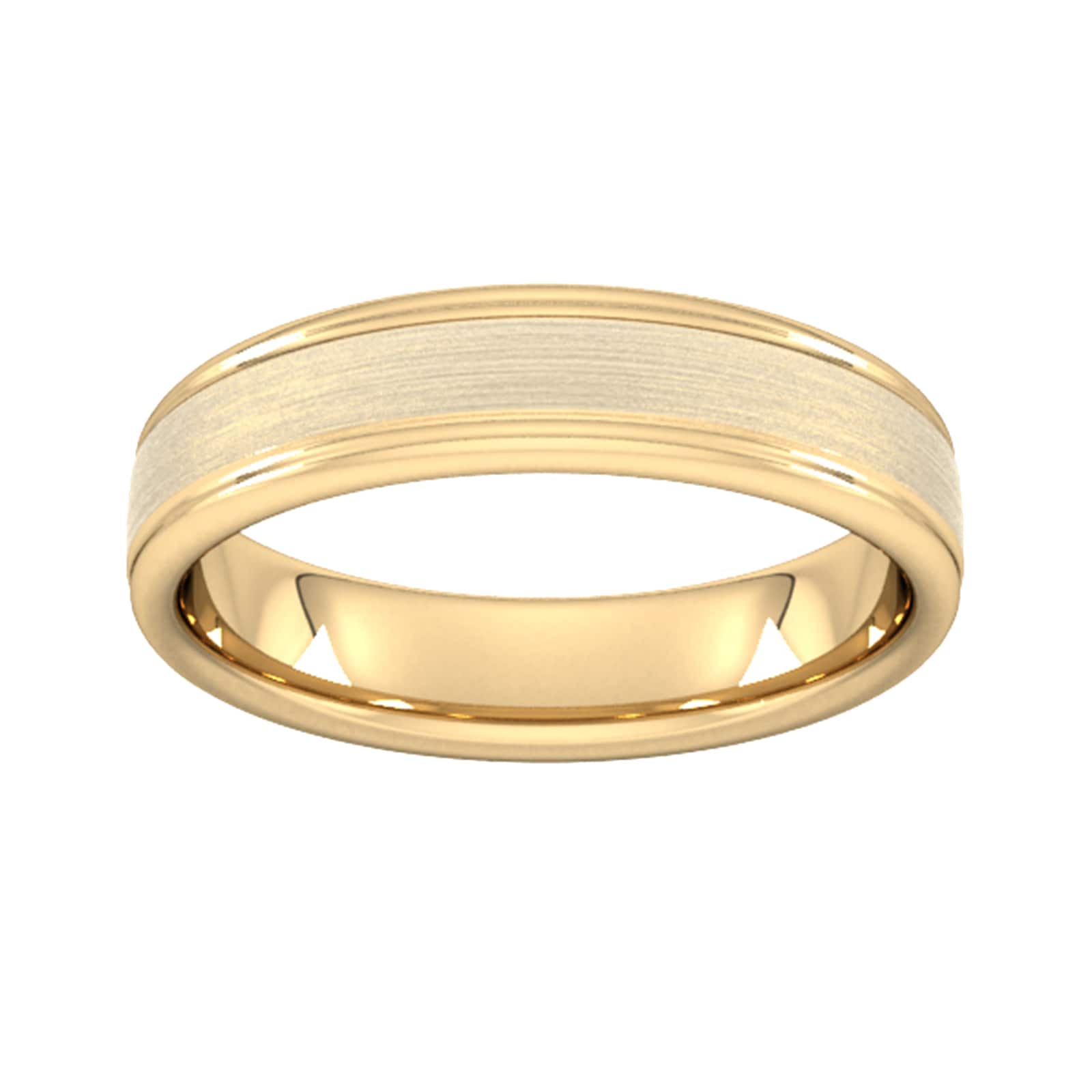 Goldsmiths 5mm Traditional Court Heavy Matt Centre With Grooves Wedding Ring In 9 Carat Yellow Gold