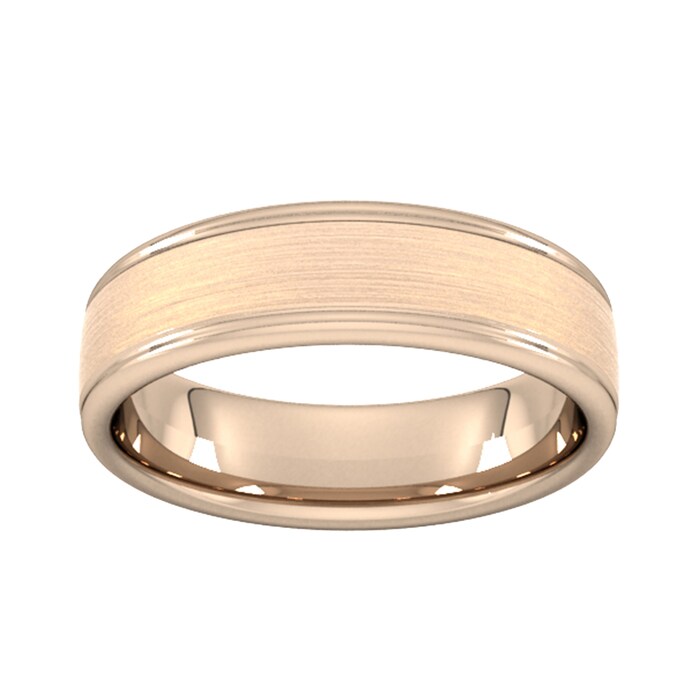 Goldsmiths 6mm Traditional Court Heavy Matt Centre With Grooves Wedding Ring In 9 Carat Rose Gold