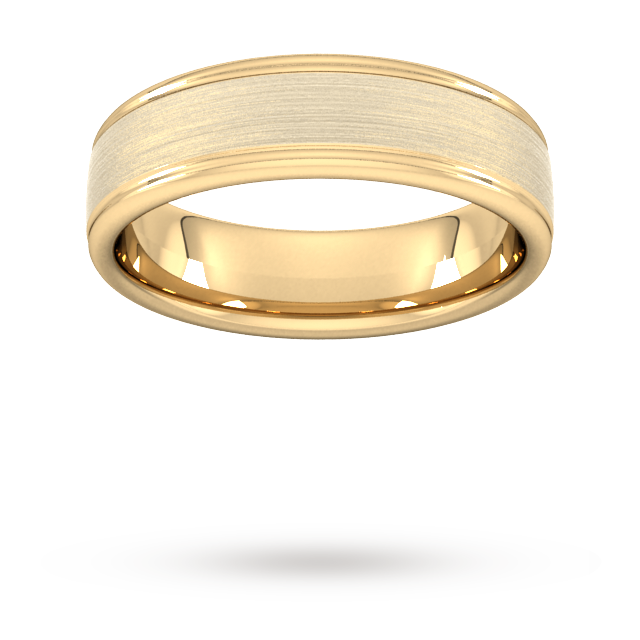 Goldsmiths 6mm Traditional Court Heavy Matt Centre With Grooves Wedding Ring In 18 Carat Yellow Gold - Ring Size S