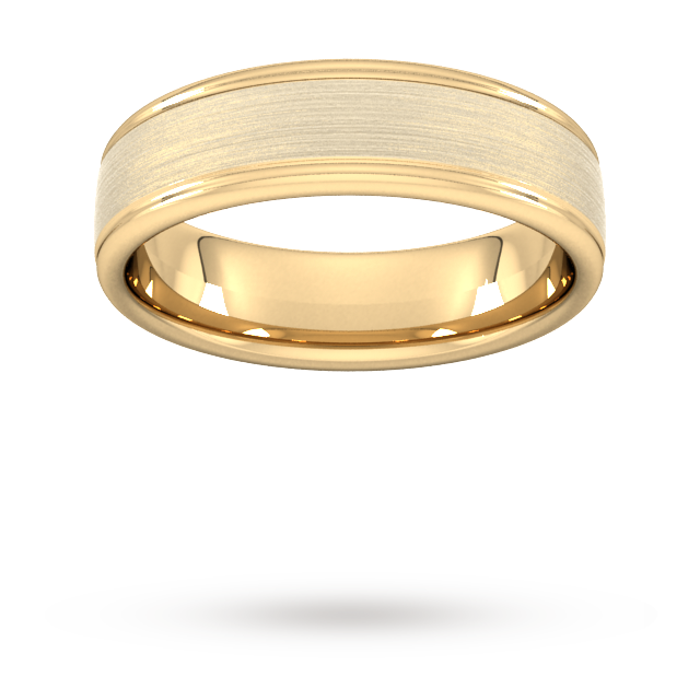 Goldsmiths 6mm Traditional Court Heavy Matt Centre With Grooves Wedding Ring In 18 Carat Yellow Gold
