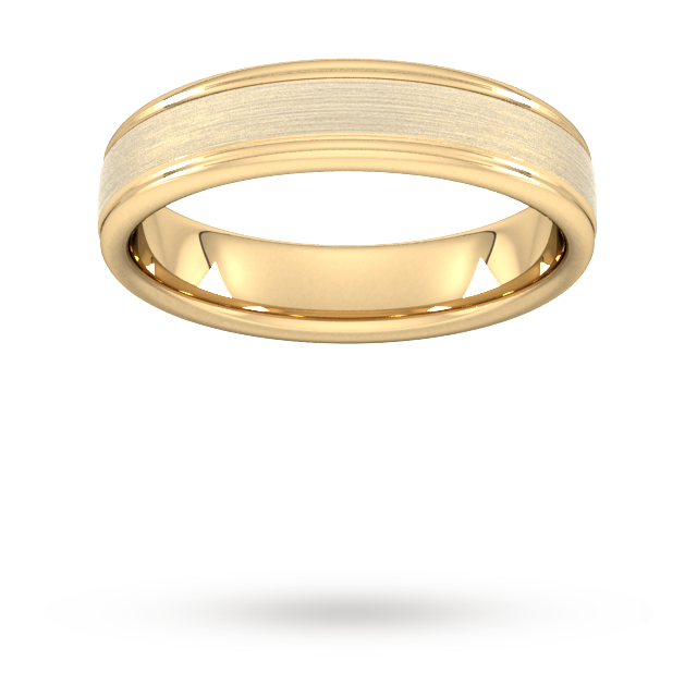 Goldsmiths 5mm D Shape Standard Matt Centre With Grooves Wedding Ring In 9 Carat Yellow Gold