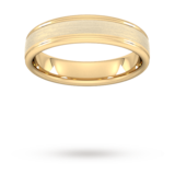 Goldsmiths 5mm D Shape Standard Matt Centre With Grooves Wedding Ring In 9 Carat Yellow Gold