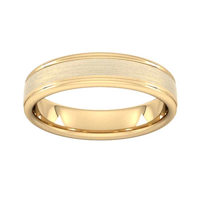 Goldsmiths 5mm D Shape Heavy Matt Centre With Grooves Wedding Ring In 9 Carat Yellow Gold