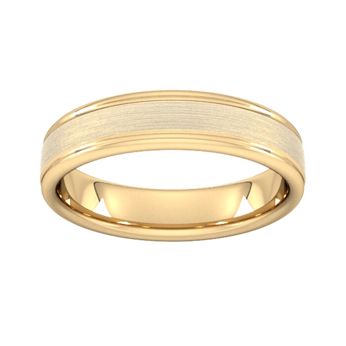 Goldsmiths 5mm D Shape Heavy Matt Centre With Grooves Wedding Ring In 9 Carat Yellow Gold - Ring Size G