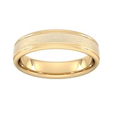 Goldsmiths 5mm D Shape Heavy Matt Centre With Grooves Wedding Ring In 9 Carat Yellow Gold