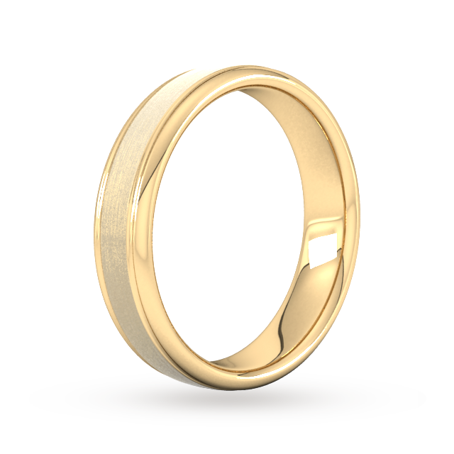 Goldsmiths 5mm D Shape Heavy Matt Centre With Grooves Wedding Ring In 9 Carat Yellow Gold - Ring Size G