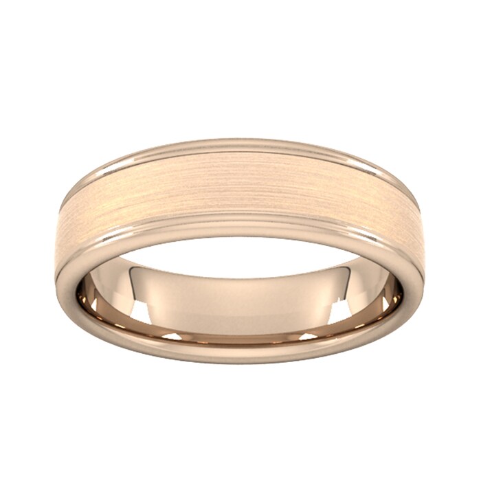 Goldsmiths 5mm D Shape Standard Matt Centre With Grooves Wedding Ring In 9 Carat Rose Gold - Ring Size J