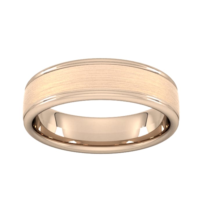Goldsmiths 6mm D Shape Heavy Matt Centre With Grooves Wedding Ring In 9 Carat Rose Gold - Ring Size P