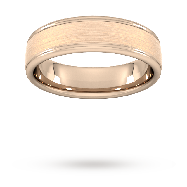 Goldsmiths 5mm D Shape Standard Matt Centre With Grooves Wedding Ring In 18 Carat Rose Gold