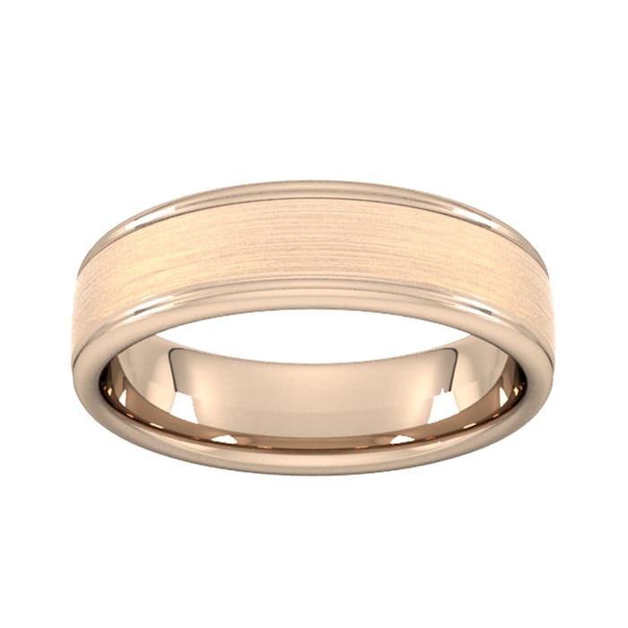 Goldsmiths 6mm D Shape Standard Matt Centre With Grooves Wedding Ring In 18 Carat Rose Gold