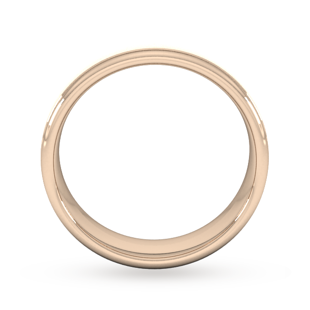 Goldsmiths 6mm D Shape Standard Matt Centre With Grooves Wedding Ring In 18 Carat Rose Gold