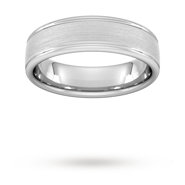 Goldsmiths 6mm D Shape Heavy Matt Centre With Grooves Wedding Ring In Platinum Goldsmiths 6mm D Shape Heavy Matt Centre With Grooves Wedding Ring In Platinum