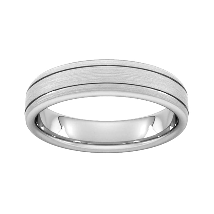 Goldsmiths 5mm Slight Court Heavy Matt Finish With Double Grooves Wedding Ring In 9 Carat White Gold