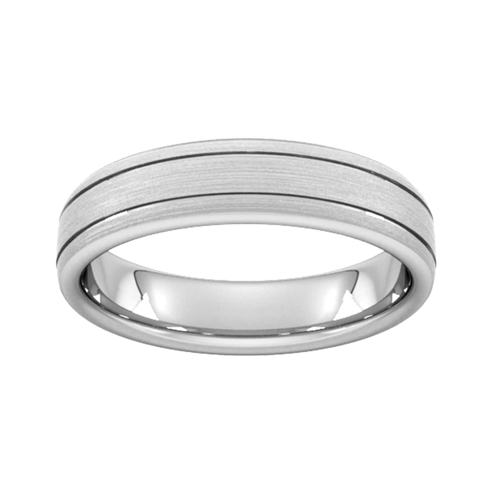 5mm Slight Court Extra Heavy Matt Finish With Double Grooves Wedding Ring In 9 Carat White Gold - Ring Size G