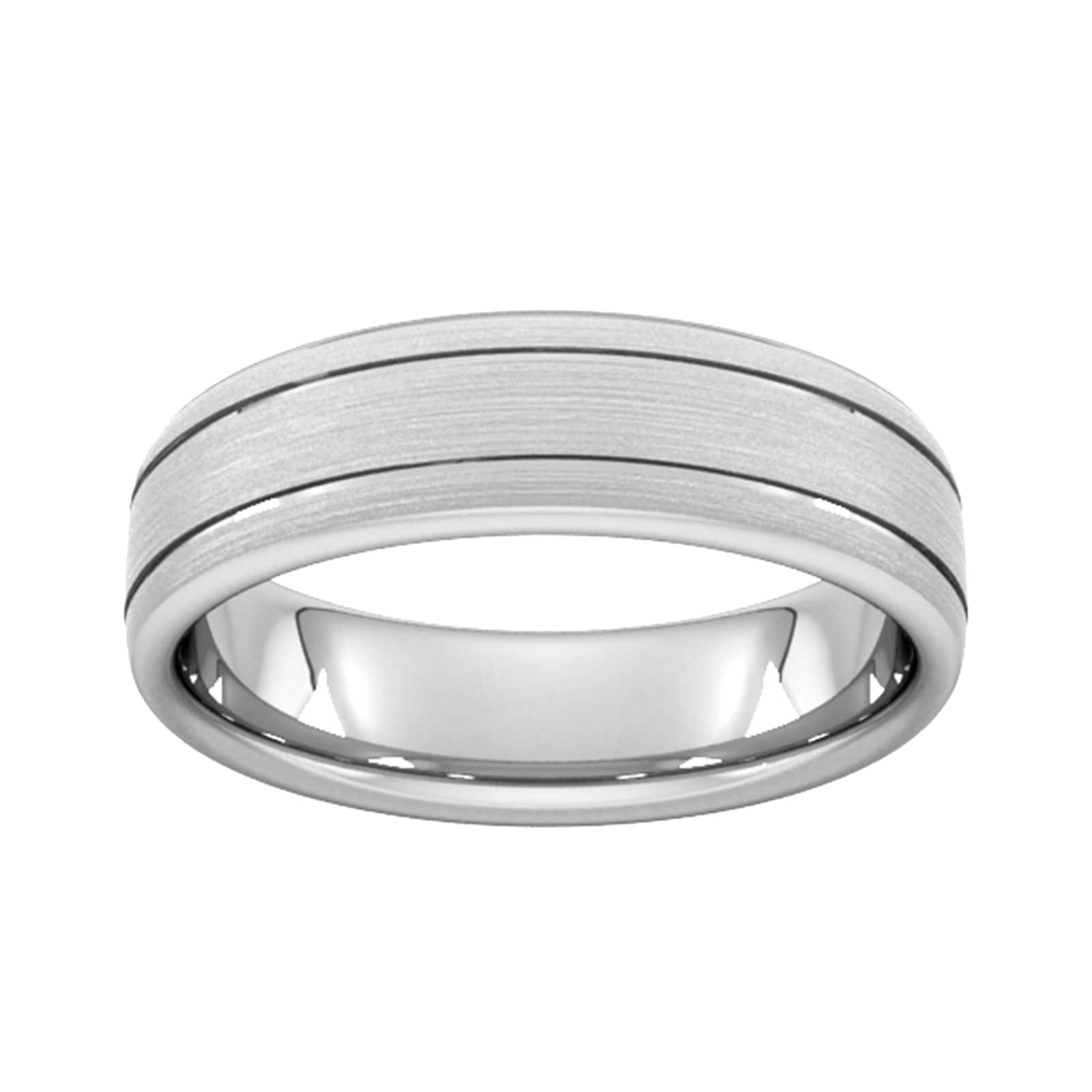 6mm Slight Court Extra Heavy Matt Finish With Double Grooves Wedding Ring In 9 Carat White Gold - Ring Size J