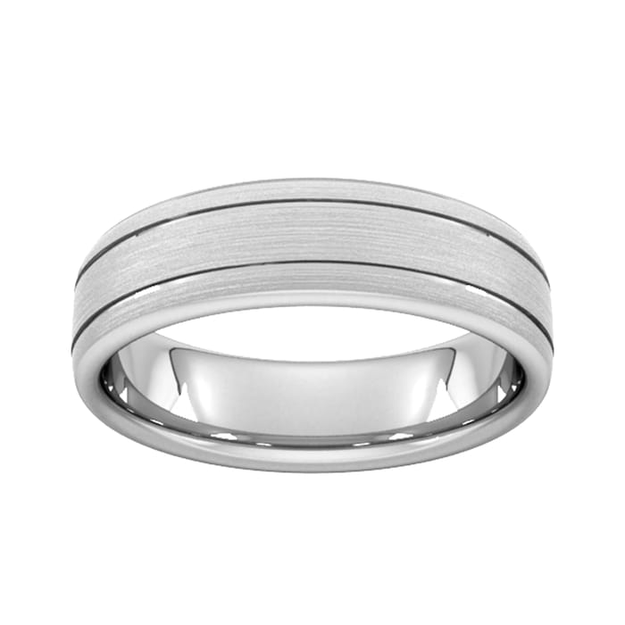 Goldsmiths 6mm Slight Court Extra Heavy Matt Finish With Double Grooves Wedding Ring In 9 Carat White Gold