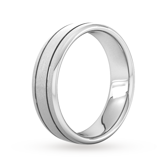 Goldsmiths 6mm Slight Court Extra Heavy Matt Finish With Double Grooves Wedding Ring In 9 Carat White Gold