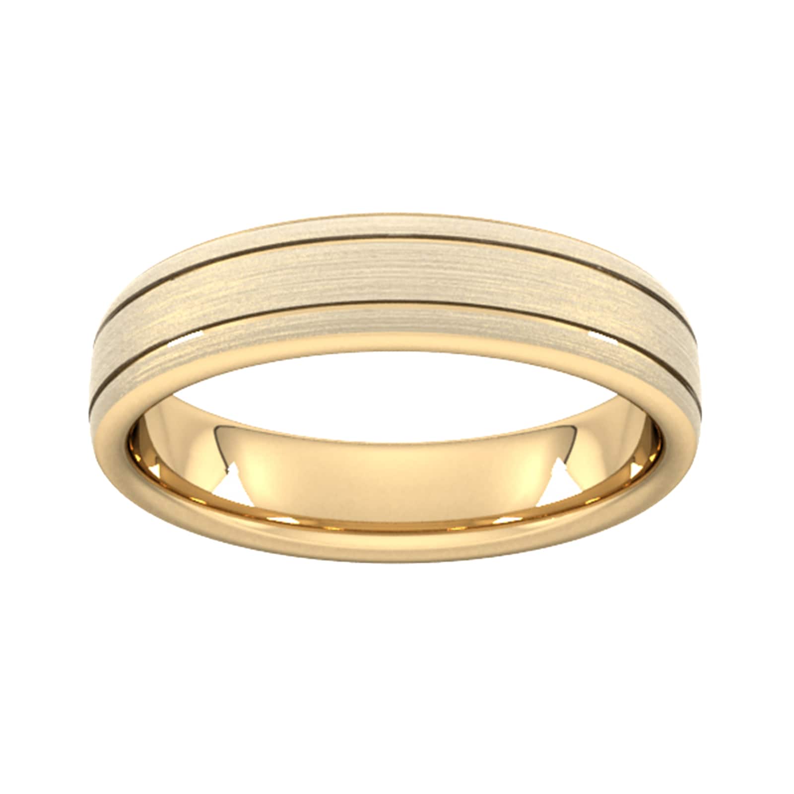 5mm Slight Court Standard Matt Finish With Double Grooves Wedding Ring In 9 Carat Yellow Gold - Ring Size V