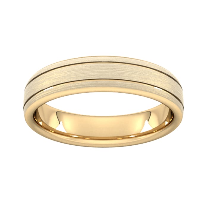 Goldsmiths 5mm Slight Court Standard Matt Finish With Double Grooves Wedding Ring In 9 Carat Yellow Gold