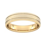 Goldsmiths 5mm Slight Court Standard Matt Finish With Double Grooves Wedding Ring In 9 Carat Yellow Gold - Ring Size Q