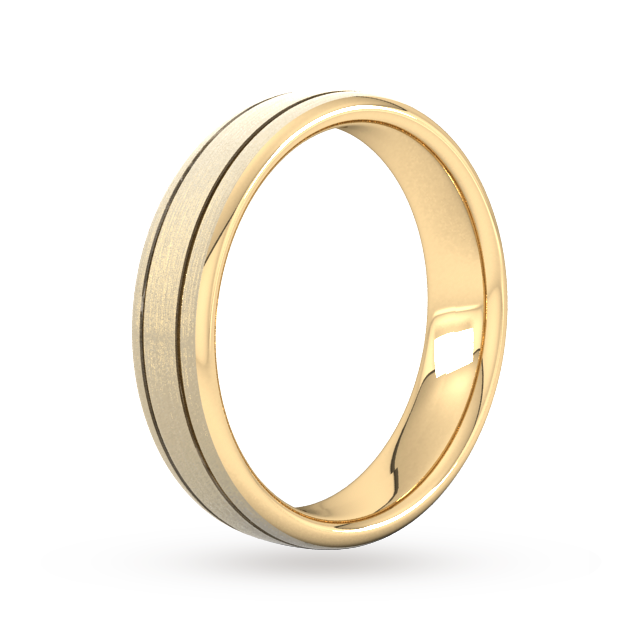 Goldsmiths 5mm Slight Court Standard Matt Finish With Double Grooves Wedding Ring In 9 Carat Yellow Gold