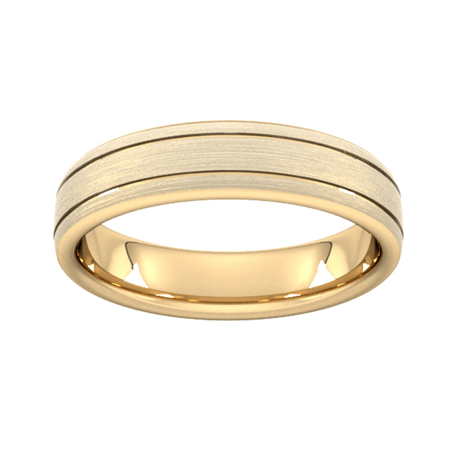 5mm Slight Court Heavy Matt Finish With Double Grooves Wedding Ring In 9 Carat Yellow Gold - Ring Size Q